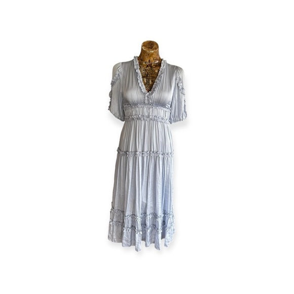 BCBG Maxazria dress maxi gray new nwt Size 0 XS vneck short sleeve - Picture 1 of 12